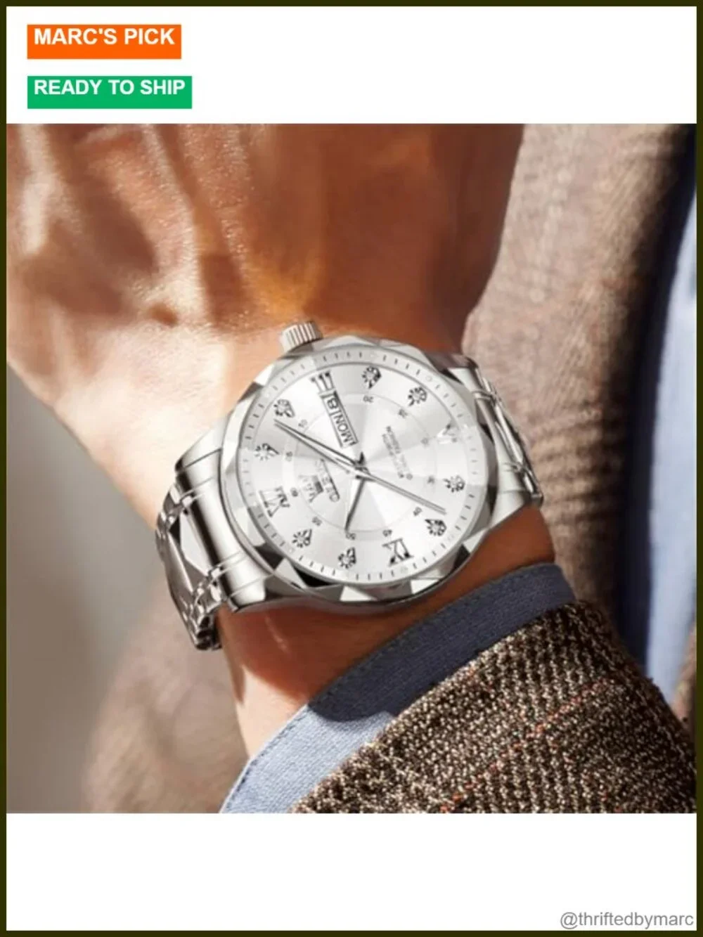 Luxury Diamond Casual Large Dial Stainless Steel Waterproof Business Dress